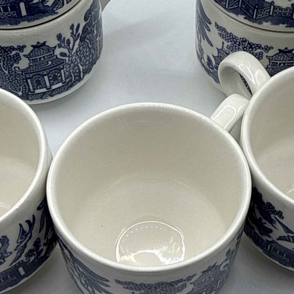 Set of 7 Blue & White Ceramic Stackable Scenic Mugs w/ Handles, England - Picture 3 of 7